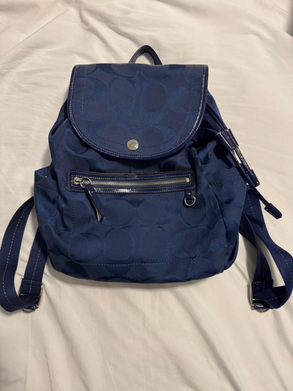 Coach Navy Blue Signature-Pattern Women's Backpack